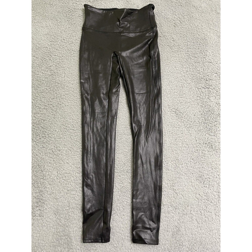 SPANX Women's Faux Leather Leggings Black Small Tummy Control